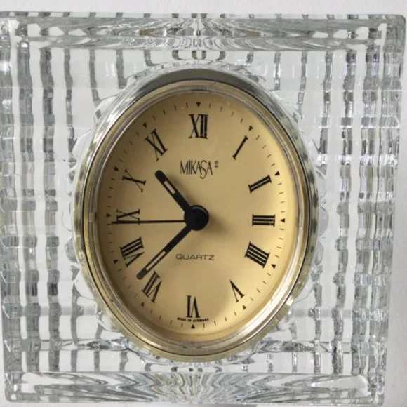 Mikasa Art Deco Vintage Table Shelf Desk Clock B Germany Crystal Semicylinder - Picture 2 of 11